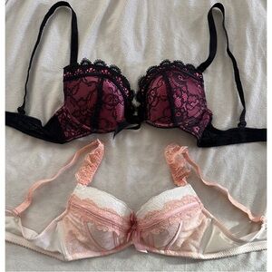 Elegant Lace Bra Set - Black with satin pink & Baby Pink